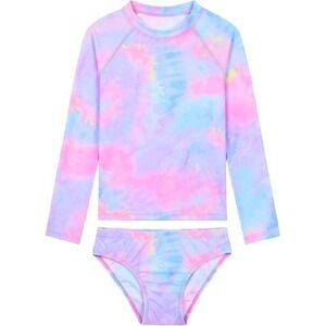Girls Tie Dye Rash Guard Set Pink Blue Long Sleeve Swimsuit UPF 50 Size 140 NWT
